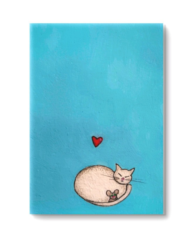 ACEO Original Cat Mouse Snuggling BFFs Acrylic & Pencil by Charlene Slie