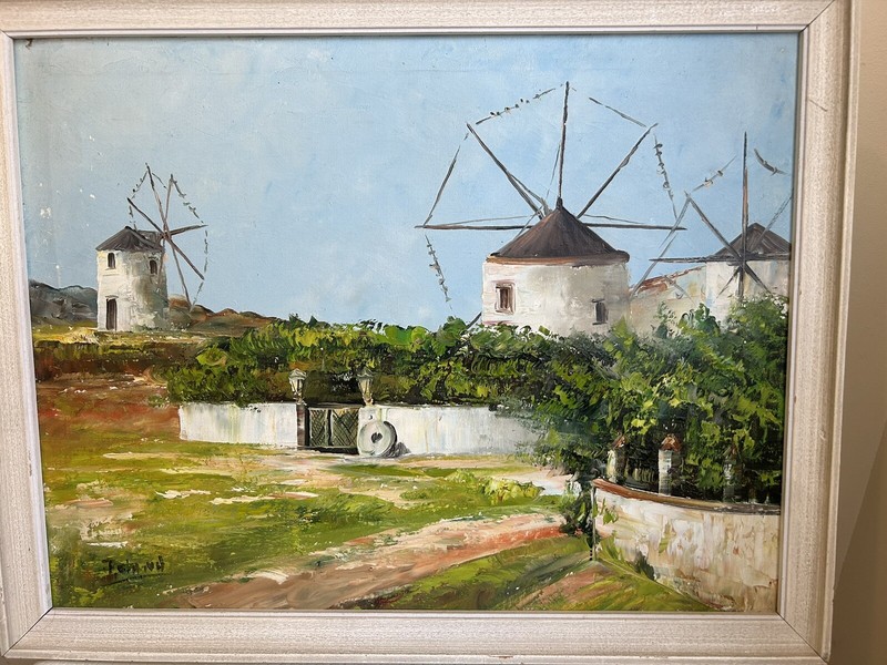 Mykonos Greece Sunshine Windmill Painting Island 13″x8.5”