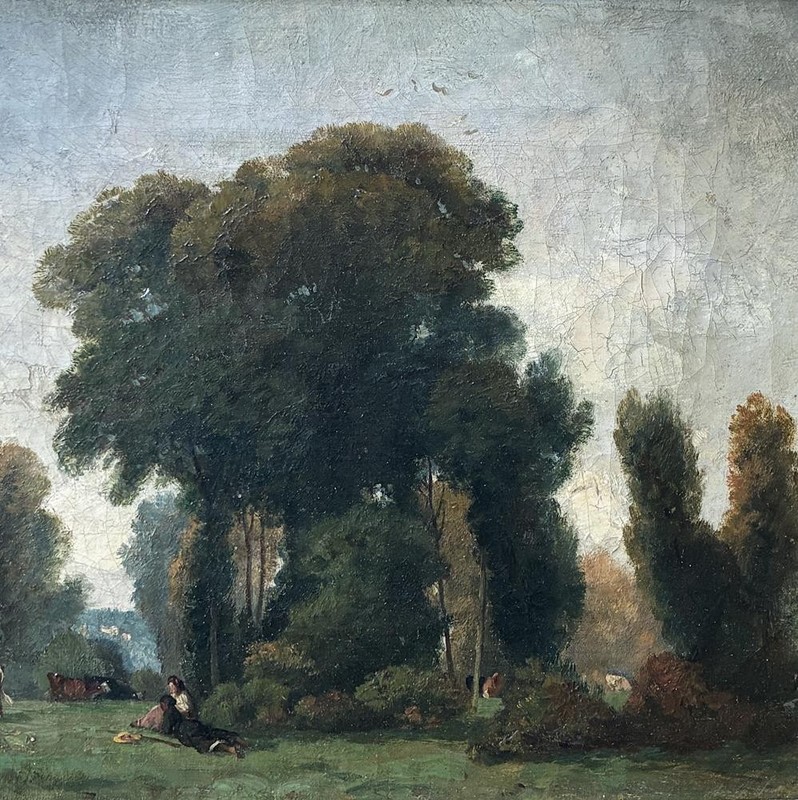 Impressive French Master oil. Pastoral Landscape by A. Drujon.1840. COA. gallery