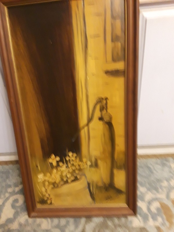 Signed VERY NICE OLDER PICTURE ON CANVAS-NICE WOOD FRAME ALSO 17-1/2" X 32-1/4 gallery