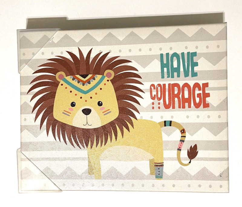LION «HAVE COURAGE » 14″ X 10.5″ CANVAS w/ GLAZE FINISH WALL HANGING
