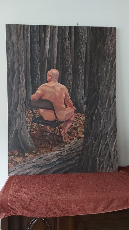 Original Oil Painting Nude in Forest – 104x140cm – Signed “D. Pole” – USA