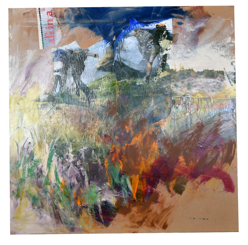 24″ Oil Painting Composite Board Carolynn Mann Art Abstract Collage A211 Sports