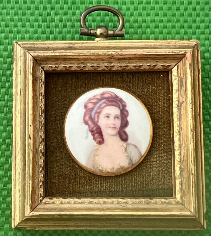Vintage Miniature Porcelain Portrait Hand Painted Lady