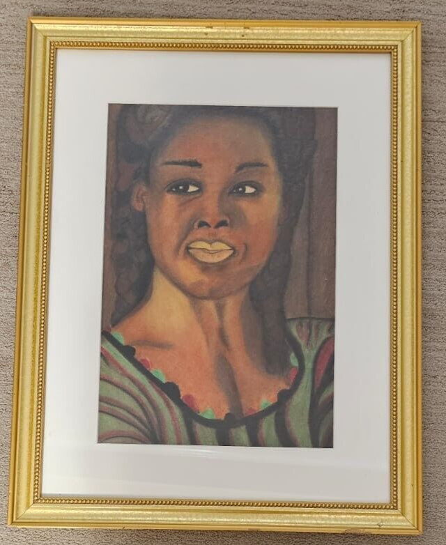 Vintage MCM Original Chalk Art Drawing African American Woman Portrait 24"x 18" gallery