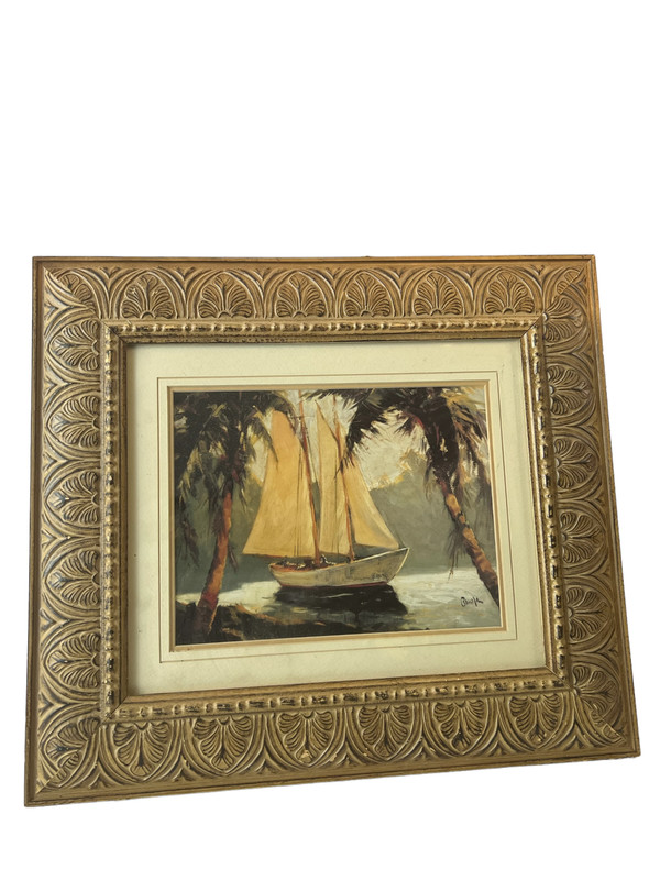 Pawla Print Landscape With Tropical Boat By Frederick Alexander Pawla