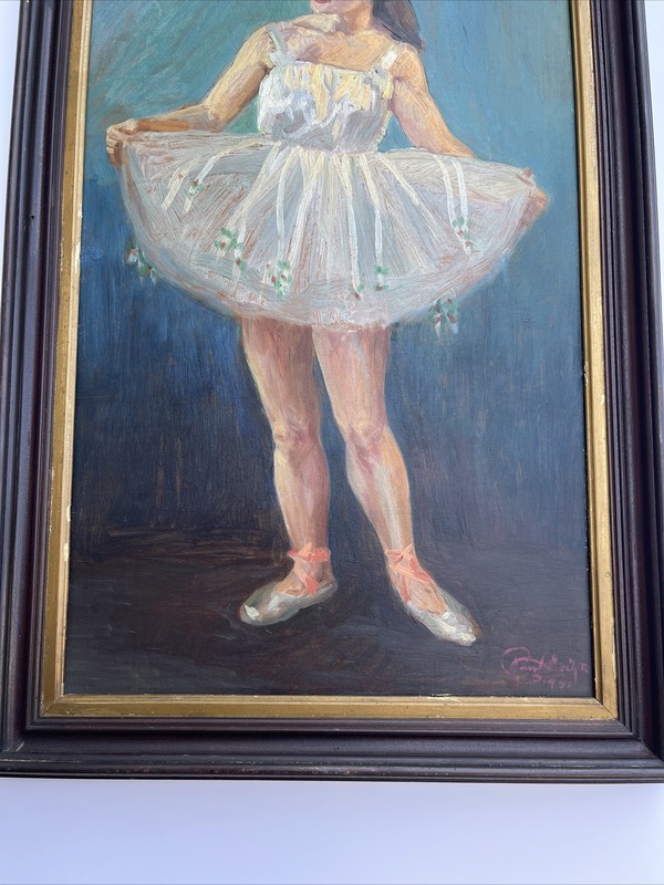 ANTIQUE BALLET DANCER Painting Impressionism 1940’s FEMALE MODEL MID CENTURY gallery