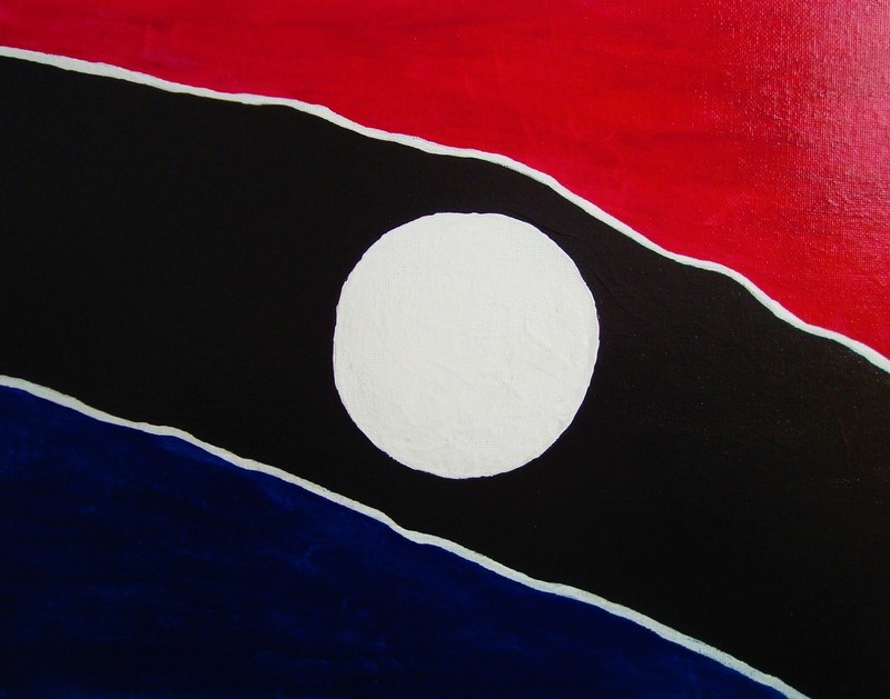 Original Moon Signed Painting Circle Geometric Navy Red Art Set By Carla Dancey gallery