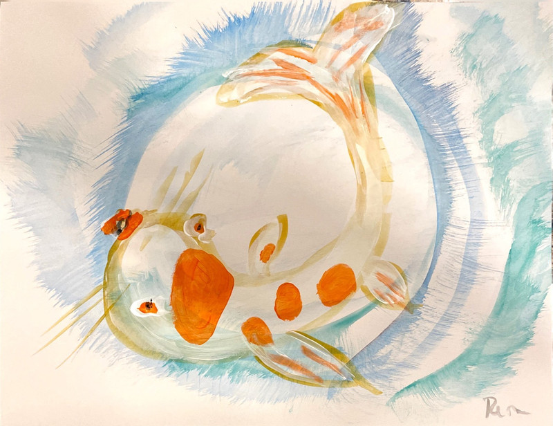 Inspired Swirl Koi #11 11 X 14" Neo Impressionist Water Color Painting Paper