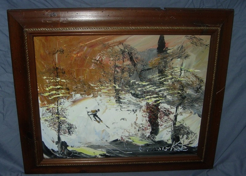 MORRIS KATZ ORIGINAL OIL PAINTING 1981 SKIER APPROX 25 X 21 FRAMED