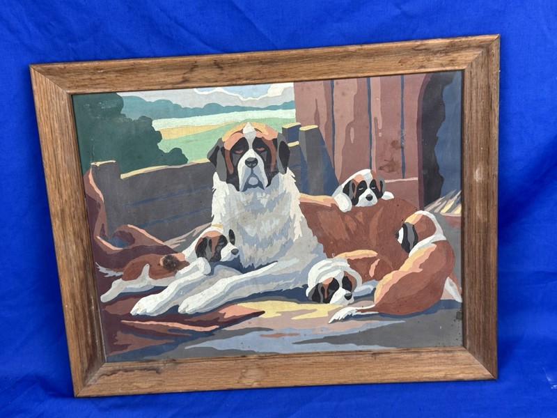 C.1965 Paint by Numbers ST. BERNARD & PUPS ~ 16" x 12" w/o Frame gallery