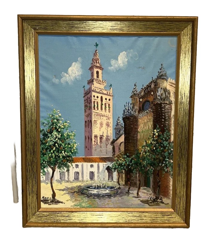 VTG Moreno Impressionist Seville Architecture Canvas Framed 17.25”x 21.25” 3of3