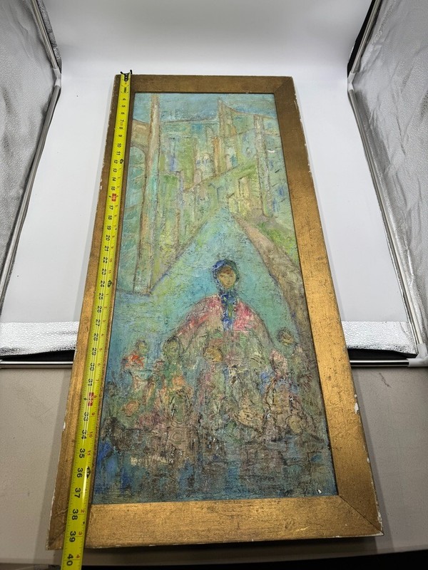 F Hochstein Abstract Impressionist Oil Canvas MID Century 36″ x 14″