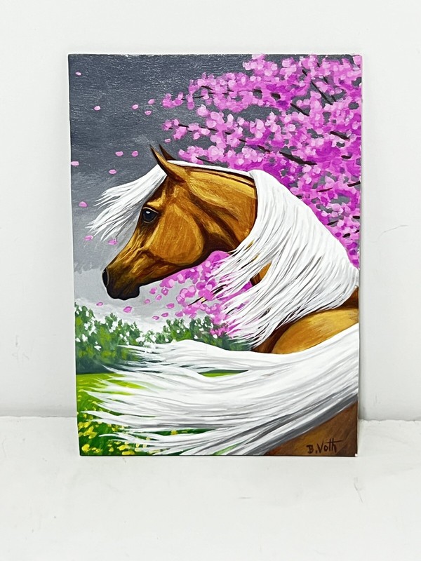 Palomino Horse ACEO Original Painting Bridget Voth 2007 “Stormy Spring Day”