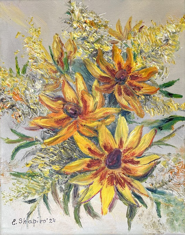 Original Oil Painting Rudbeckia Yellow flower Still Life Colorful Wall Art 8×10