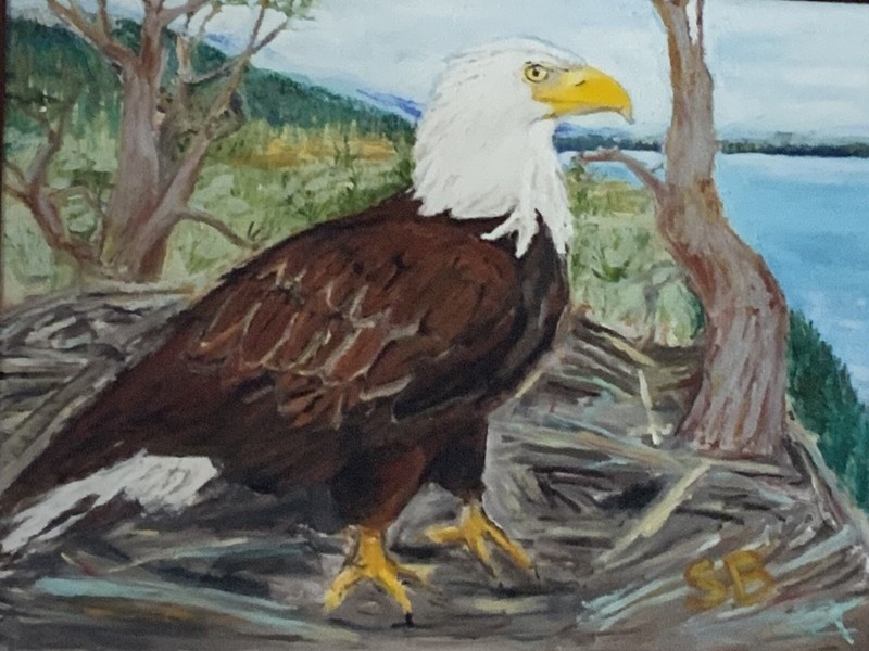 large oil painting of shadow the eagle in Big bear California