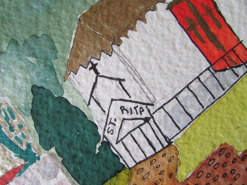 Maureen Freyne Santa Fe Folk Art Painting Saint Rita Church Bernal New Mexico gallery