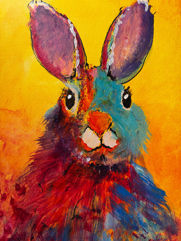 Original Abstract Expressionism 12x16 Bright Rabbit Handmade Signed Colorful gallery