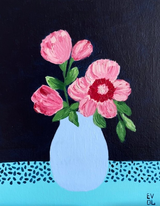 Original acrylic painting, Abctract Colorful flowers, Nature plants, 9.5×12»