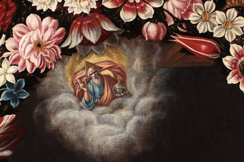 17th CENTURY LARGE DUTCH OLD MASTER OIL CANVAS , Flowers, FIRST BATH OF CHRIST gallery