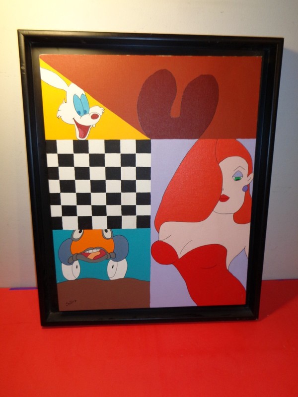 Subra Signed «Roger Rabbit» Oil on Canvas Painting