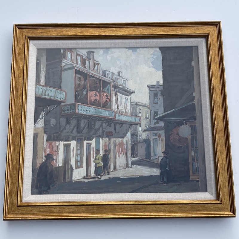 ANTIQUE PAINTING IMPRESSIONISM STREET SCENE CHINA TOWN WPA REGIONALISM MYSTERY