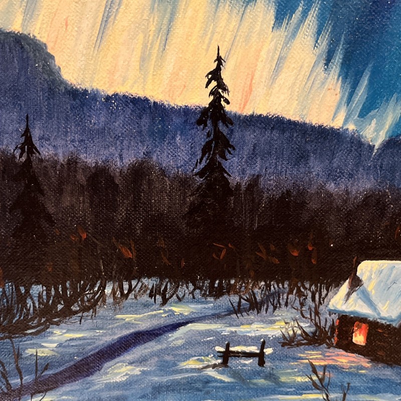 Original Oil Painting Northern Lights After Sydney Laurence Unsigned Mid-Century gallery