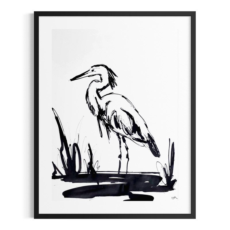 Original Hand Painted 9×12 Minimalist Heron Signed Acrylic Paper Wall Decor