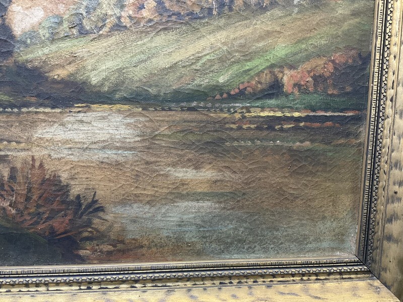 Antique Original Oil Painting Signed & Framed Forest With Stream Landscape As Is gallery
