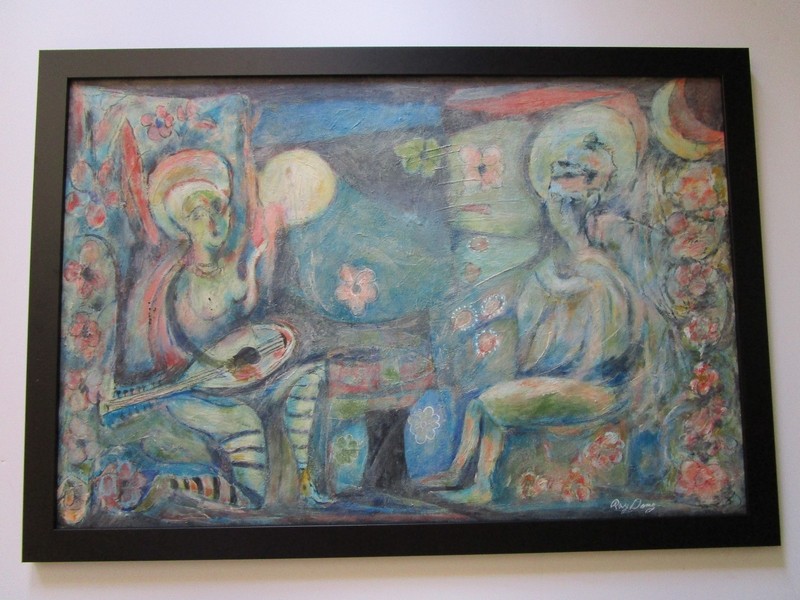 MYSTERY ARTIST LARGE PAINTING ABSTRACT EXPRESSIONISM FIGURES MUSICIAN MODERNISM