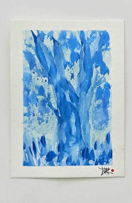 Original ACEO Blue Landscape Fog Tree Dulce Maria Rico»BLUE ESSENCE»