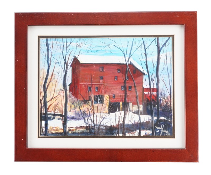 Original Signed Sandy Hall Acrylic Painting Indiana Artist 2008 Red Mill
