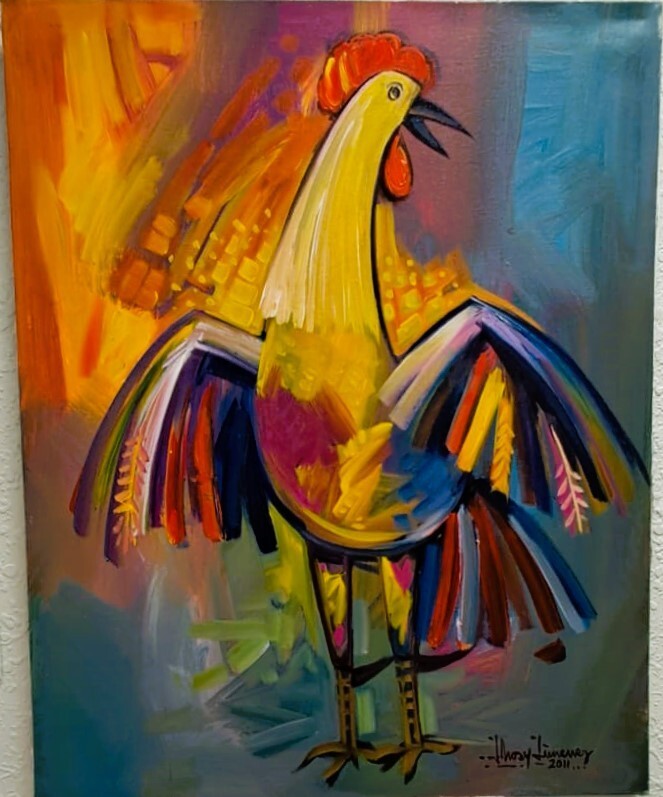 JHOSY JIMENEZ 1961 ACRYLIC PAINTING ON CANVAS 2011 SIGNED TITLED GALLO DOMINICAN