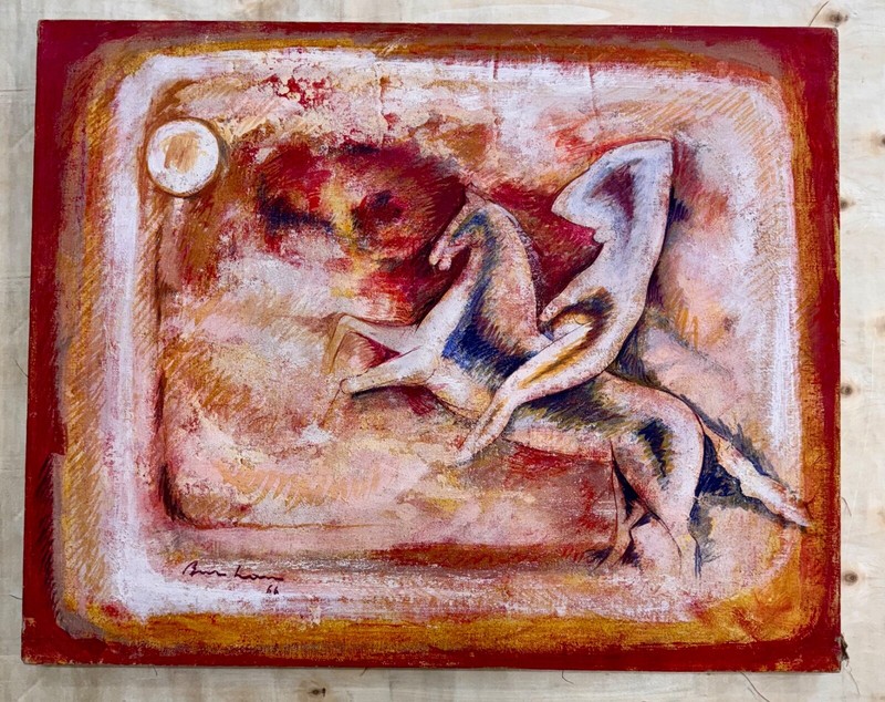 SAMI BURHAN 1966 ORIGINAL OIL/ Canvas , Woman Riding Horse No. 22 - Syria Art