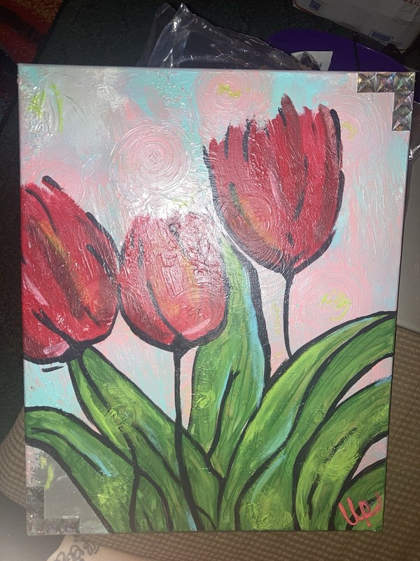 Personal Custom Made Tulip Abstract Art On Canvas Made With Different Mediums