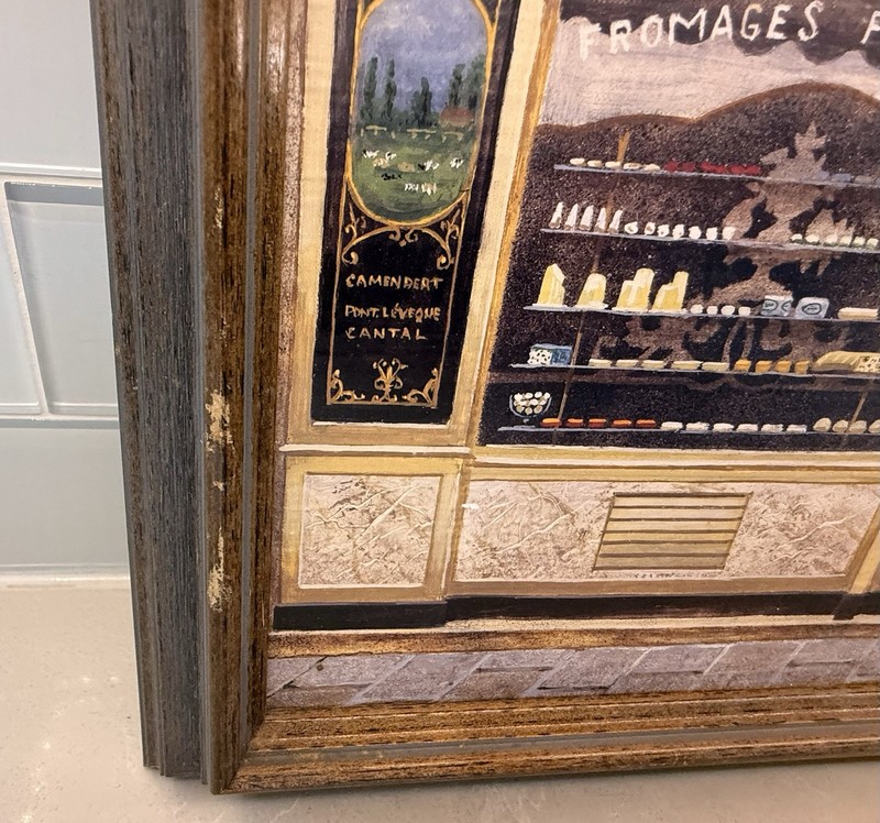 VTG Store Front Framed Wood Artwork Print Signed Renoux Approximately 14x12 gallery