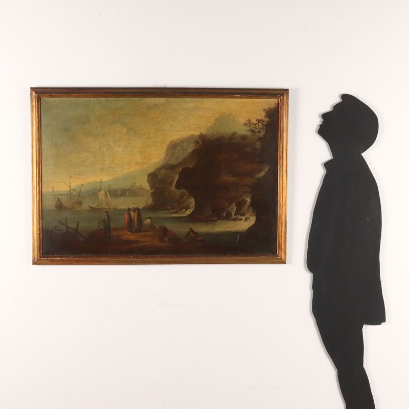 Sea Landscape with Figures Oil on Canvas '700 Art Ancient Painting gallery