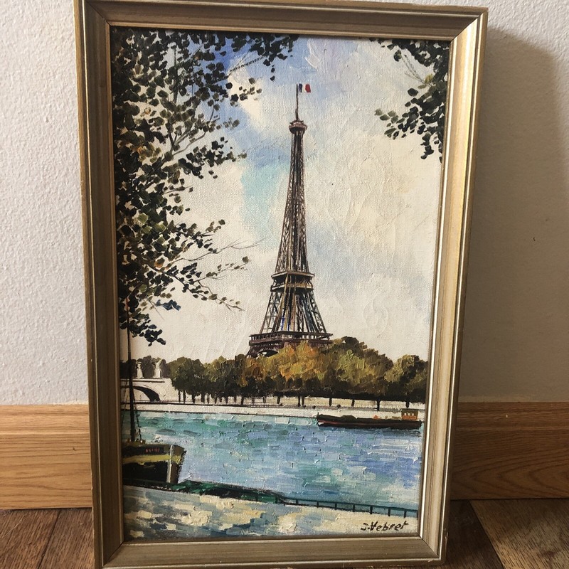 J. Vebret Paris Eifel Tower Painting 14″ By 8 1/4″