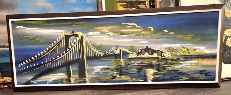 Vintage Brooklyn Bridge Art Oil On Board Signed Jal 24 X 64″