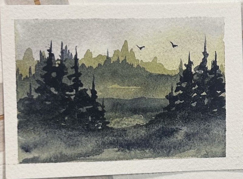 ACEO Lakeside Landscape Painting, Watercolor Abstract Signed By Sasha Lehto