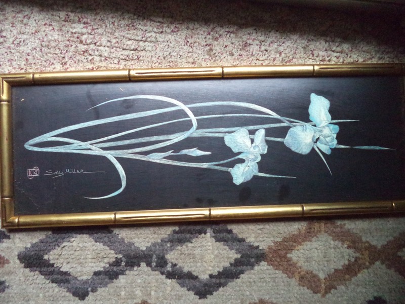 Vtg Original SALLY MILLER MAXWELL Hand Scratchboard Flower Painting 25” X 9” gallery