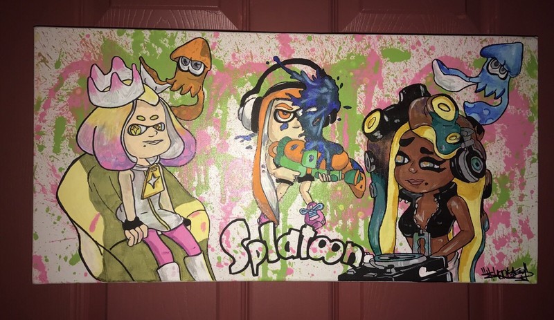 12 x 24 gallery canvas painting Splatoon 2 Nintendo Switch Shortiez ink urban
