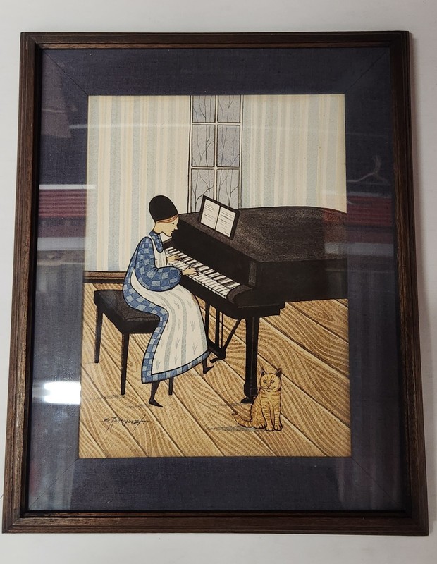 Amish Folk Art Watercolor Painting Created & Signed by the artist B. Rodriguez
