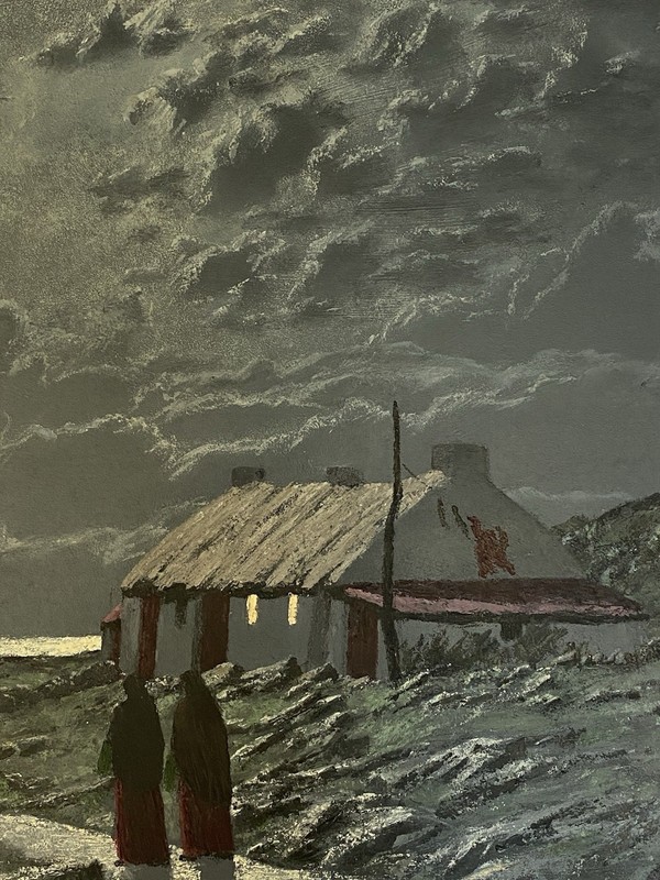 Ciaran Clear VTG Moonlit Nighttime Connemara Coast Landscape Figure MOD Painting gallery