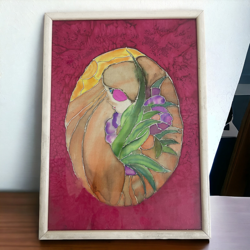 Handmade Abstract Art Vibrant Floral Design on Glass Wooden Frame Unique Piece