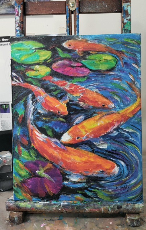 Original Abstract Expressionism Colorful Koi Fish 14 x 11 Canvas Wall Painting gallery