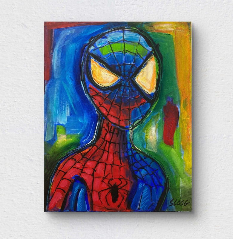 SLOOG Original Art Comic Expressionism Fun Painting on Canvas 11×14 Spiderman
