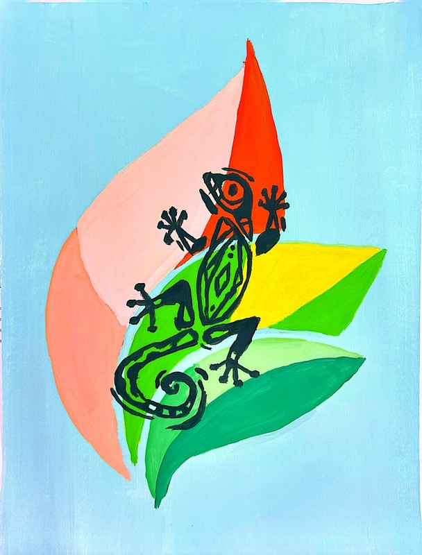 Original Signed Acrylic 11x14 Contemporary Animal Chameleon Bold Multi Color gallery
