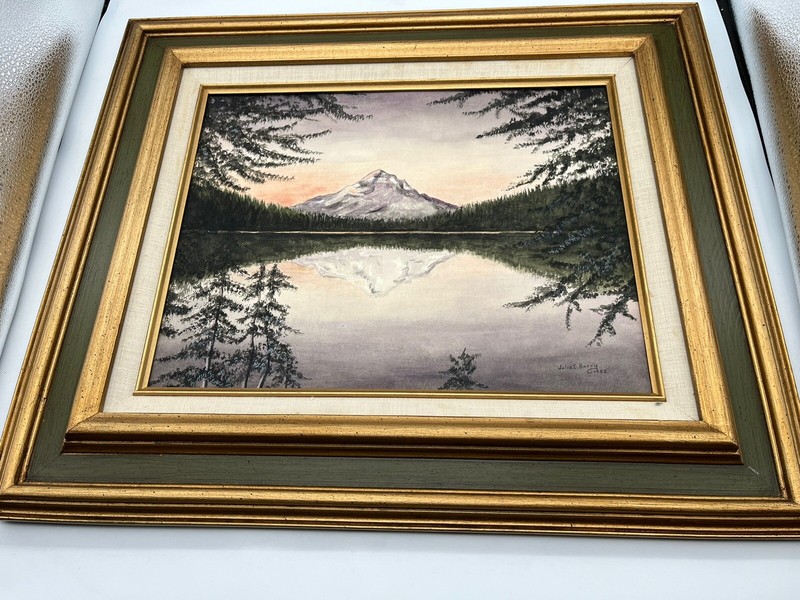 VTG Landscape 1952 - Vintage Print Mountain Landscape Painting Framed 18”x21” gallery