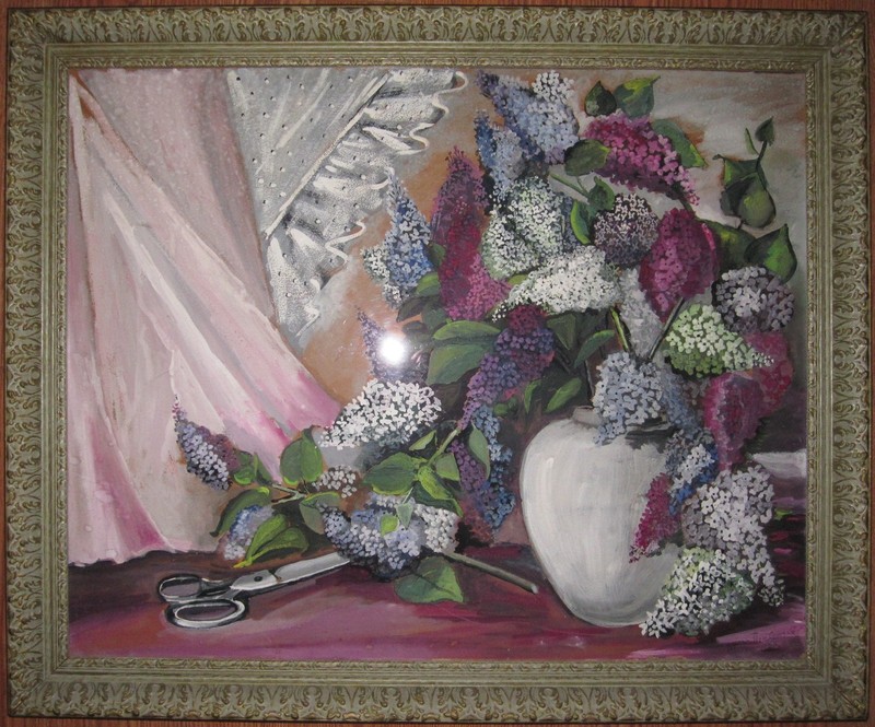 VINTAGE AMERICAN IMPRESSIONIST CUTTING LILACS TOLEDO OHIO MUSEUM OF ART PAINTING